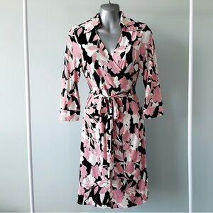 DVF Floral Print Women's Wrap Dress - Pink and Black